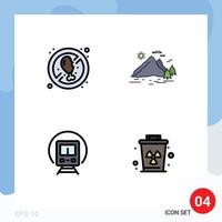 Mobile Interface Filledline Flat Color Set of 4 Pictograms of no meat cortege fresh landscape tramway Editable Vector Design Elements