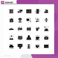 Set of 25 Vector Solid Glyphs on Grid for cash smart cardiology connect signal Editable Vector Design Elements