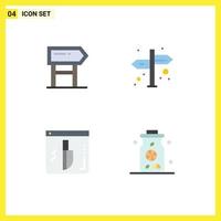 Group of 4 Flat Icons Signs and Symbols for direction knife motivation sign water Editable Vector Design Elements