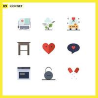 User Interface Pack of 9 Basic Flat Colors of love table technology furniture school Editable Vector Design Elements