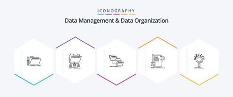 Data Management And Data Organization 25 Line icon pack including file. data. folder. copy. management vector