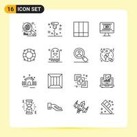 Set of 16 Vector Outlines on Grid for summer beach grid layout online entertaiment Editable Vector Design Elements