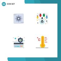 Pack of 4 Modern Flat Icons Signs and Symbols for Web Print Media such as gear secure bulb lights light Editable Vector Design Elements