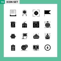 Pack of 16 Modern Solid Glyphs Signs and Symbols for Web Print Media such as line mark training flag target Editable Vector Design Elements