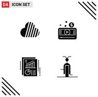 Universal Icon Symbols Group of 4 Modern Solid Glyphs of sky coin chart crypto currency media player pie Editable Vector Design Elements