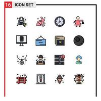 Universal Icon Symbols Group of 16 Modern Flat Color Filled Lines of commerce remote time control shopping Editable Creative Vector Design Elements