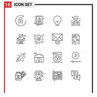 Pictogram Set of 16 Simple Outlines of office chair bulb rancher farmer Editable Vector Design Elements