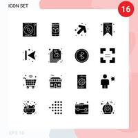 User Interface Pack of 16 Basic Solid Glyphs of back arrows technology tag bookmark Editable Vector Design Elements