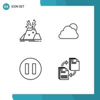 Line Pack of 4 Universal Symbols of disaster circle alert cloud sharing Editable Vector Design Elements