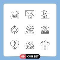 Pictogram Set of 9 Simple Outlines of accidents signaling science travel location Editable Vector Design Elements