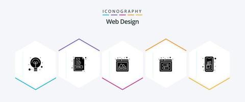 Web Design 25 Glyph icon pack including mobile. app. photo. website. development vector