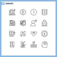 Pictogram Set of 16 Simple Outlines of navigation traffic service light media player Editable Vector Design Elements