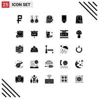 25 User Interface Solid Glyph Pack of modern Signs and Symbols of add medal document badge achievement Editable Vector Design Elements