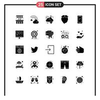 Group of 25 Solid Glyphs Signs and Symbols for smart phone men cloud beared hipster Editable Vector Design Elements