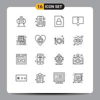 Modern Set of 16 Outlines Pictograph of route navigation file guide message Editable Vector Design Elements