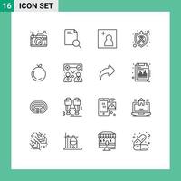 Modern Set of 16 Outlines and symbols such as chinese apple camera cancer protect Editable Vector Design Elements