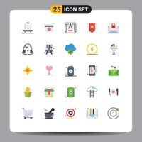 25 Universal Flat Color Signs Symbols of communication funds date credit safe Editable Vector Design Elements