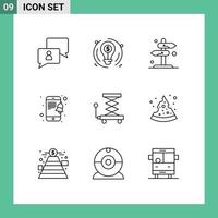 Editable Vector Line Pack of 9 Simple Outlines of construction smartphone board notification arrow Editable Vector Design Elements