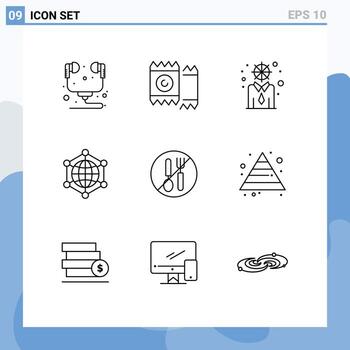 moderno conjunto de 9 9 contornos y símbolos tal como comida web negocio servidor analítica editable vector diseño elementos