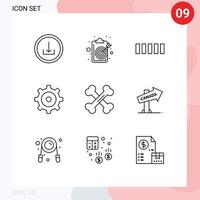 Pack of 9 creative Outlines of science bones target biology multimedia Editable Vector Design Elements