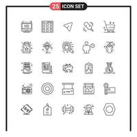 25 User Interface Line Pack of modern Signs and Symbols of e cart pin buy duster Editable Vector Design Elements