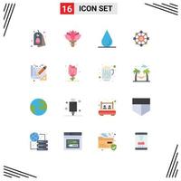 Modern Set of 16 Flat Colors Pictograph of construction architecture drop tools machine learning Editable Pack of Creative Vector Design Elements