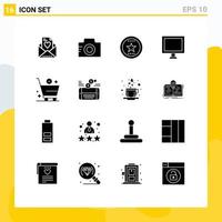 Set of 16 Modern UI Icons Symbols Signs for e cart bookmark screen computer Editable Vector Design Elements