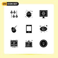 Set of 9 Modern UI Icons Symbols Signs for chart phone tv ipad painting Editable Vector Design Elements