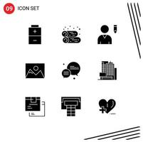 Set of 9 Modern UI Icons Symbols Signs for building chat profile bubble photographer Editable Vector Design Elements