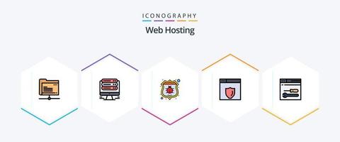 Web Hosting 25 FilledLine icon pack including tools. development. antivirus. shield. web server vector