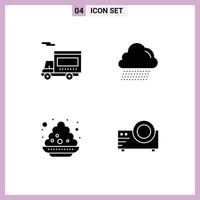 Set of 4 Vector Solid Glyphs on Grid for transport india vehicle canada projector Editable Vector Design Elements