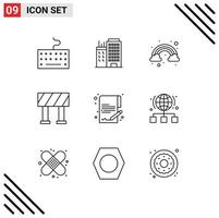 User Interface Pack of 9 Basic Outlines of link globe rainbow money document Editable Vector Design Elements