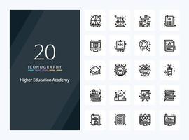 20 Academy Outline icon for presentation vector