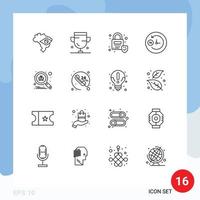 Group of 16 Modern Outlines Set for secure scan lock bug day and night Editable Vector Design Elements