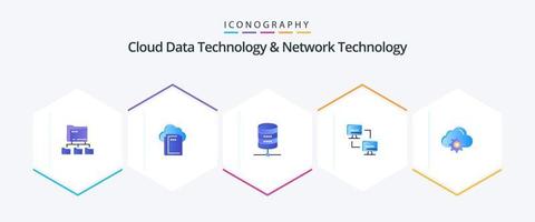 Cloud Data Technology And Network Technology 25 Flat icon pack including setting. computers. doller . computing. computer vector