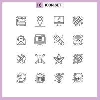 Set of 16 Commercial Outlines pack for ad money computer economy pc Editable Vector Design Elements