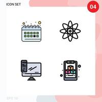 Mobile Interface Filledline Flat Color Set of 4 Pictograms of calendar device routine science server Editable Vector Design Elements