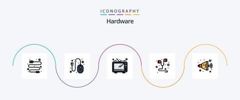 hardware línea lleno plano 5 5 icono paquete incluso . vocero. televisión. alto. música vector