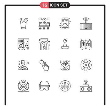 grupo de dieciséis contornos señales y símbolos para remoto inteligente teléfono llaves hardware editable vector diseño elementos