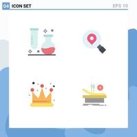 User Interface Pack of 4 Basic Flat Icons of chemistry crown science search king Editable Vector Design Elements