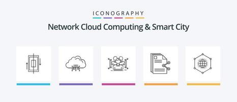 red nube informática y inteligente ciudad línea 5 5 icono paquete incluso antropometría. seguro. gestión. proteccion. cibernético creativo íconos diseño vector