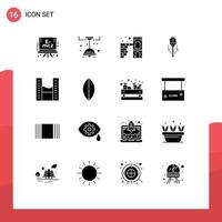 Pack of 16 creative Solid Glyphs of modern tool brick level building Editable Vector Design Elements