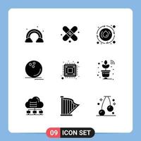 Group of 9 Solid Glyphs Signs and Symbols for cpu watchkit spring ball game Editable Vector Design Elements