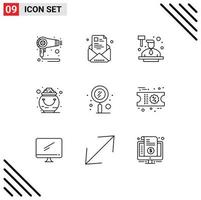 Pictogram Set of 9 Simple Outlines of patrick gold profile fortune hitting Editable Vector Design Elements