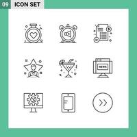 Stock Vector Icon Pack of 9 Line Signs and Symbols for glass student sound user bright Editable Vector Design Elements