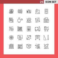 Mobile Interface Line Set of 25 Pictograms of application technology time business identity Editable Vector Design Elements