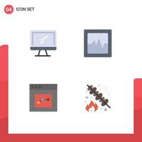 4 User Interface Flat Icon Pack of modern Signs and Symbols of computer interface imac graph barbeque Editable Vector Design Elements