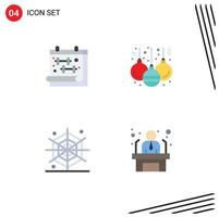 Pack of 4 Modern Flat Icons Signs and Symbols for Web Print Media such as calendar spider dumbell decoration employee Editable Vector Design Elements