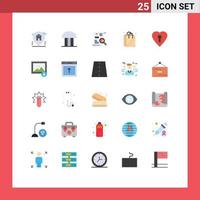 Editable Vector Line Pack of 25 Simple Flat Colors of heart shopping bag courthouse bag job Editable Vector Design Elements