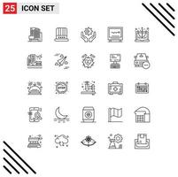 Mobile Interface Line Set of 25 Pictograms of computer hospital cog heartbeat cardiology Editable Vector Design Elements